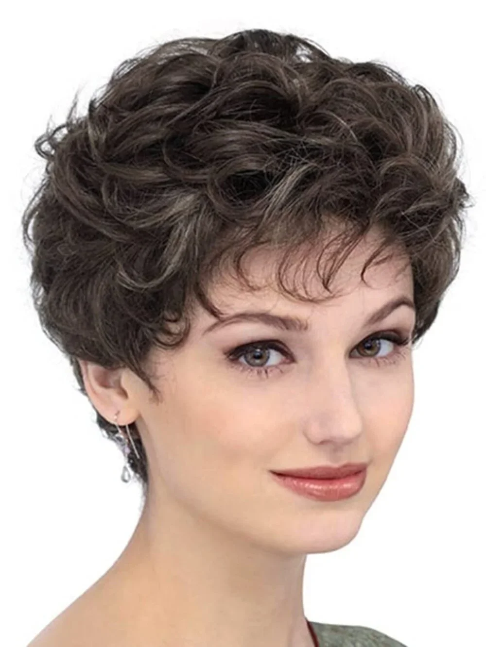 Short Curly Brown Pixie Wig N1686